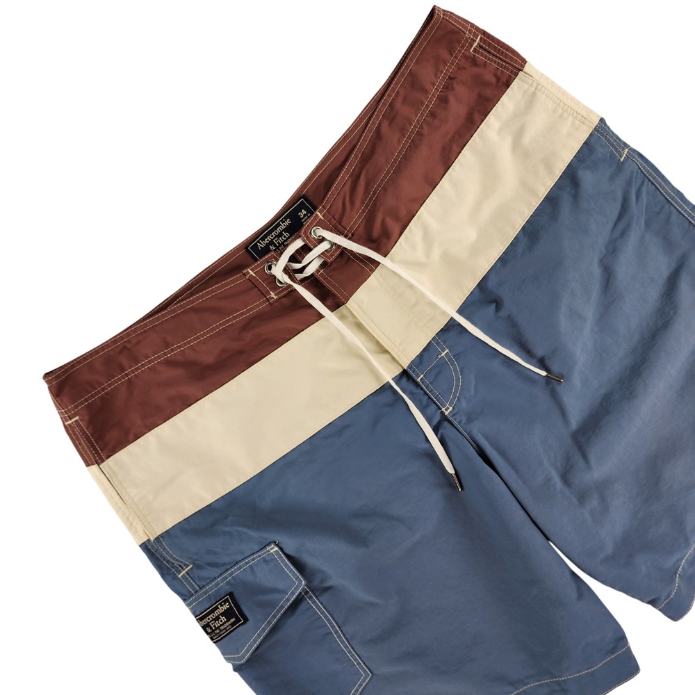 Abercrombie & Fitch Board Shorts Men 34 Blue Colorblock 100%‎ Nylon
